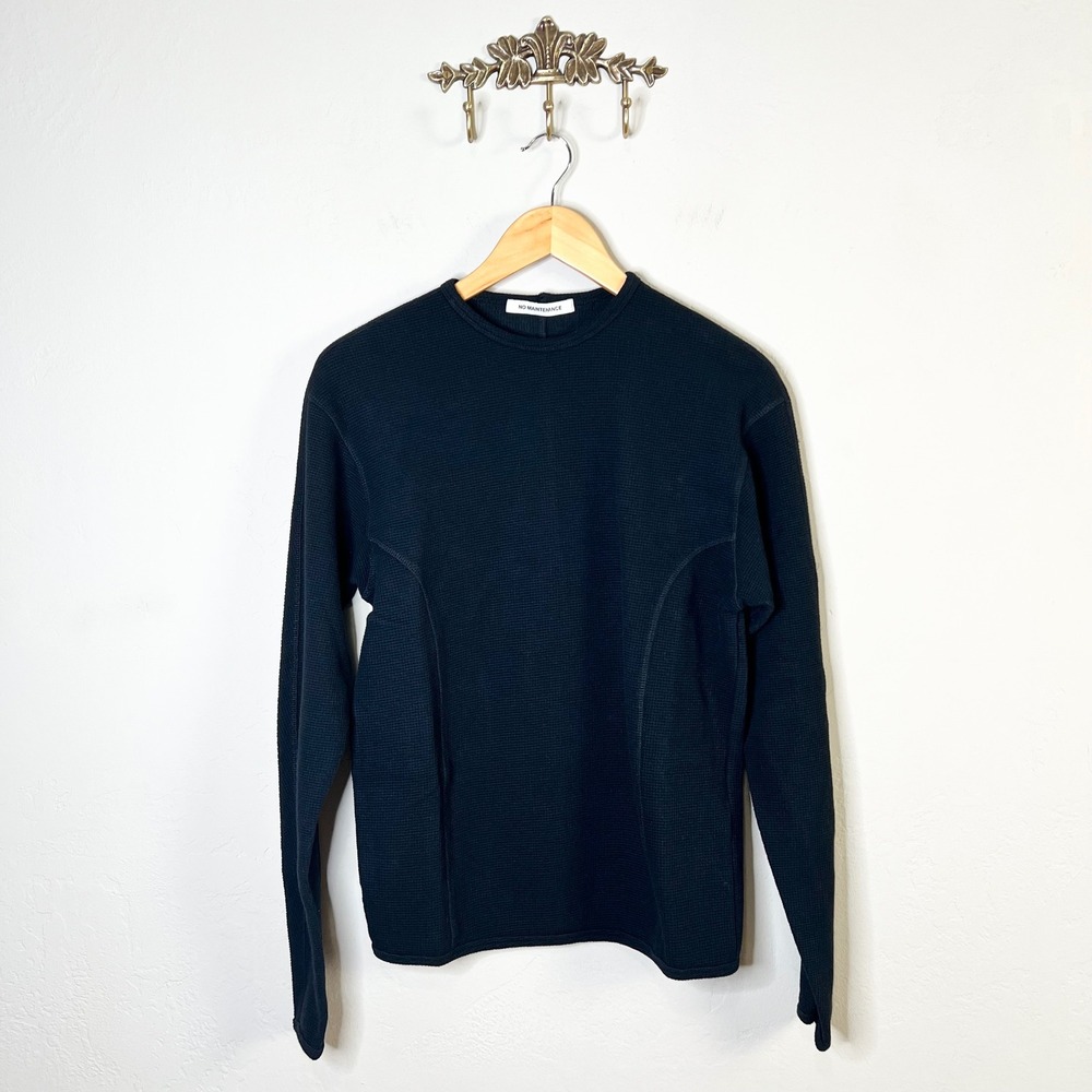 No Maintenance Black‎ Waffle Knit Thermal Long Sleeve Shirt Mens Size Medium